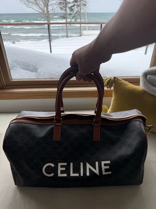 CELINE Black Logo Canvas & Brown Leather Duffel Bag - Picture 3 of 14